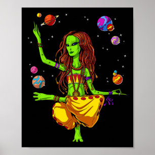 Affiche Alien de l'espace Hippie Yoga Zen Méditation Psych