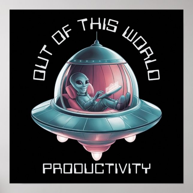 Affiche Alien drôle en OVNI (Devant)