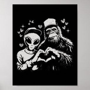 Affiche Alien Drôle et Saint-Valentin Bigfoot Créature Lég