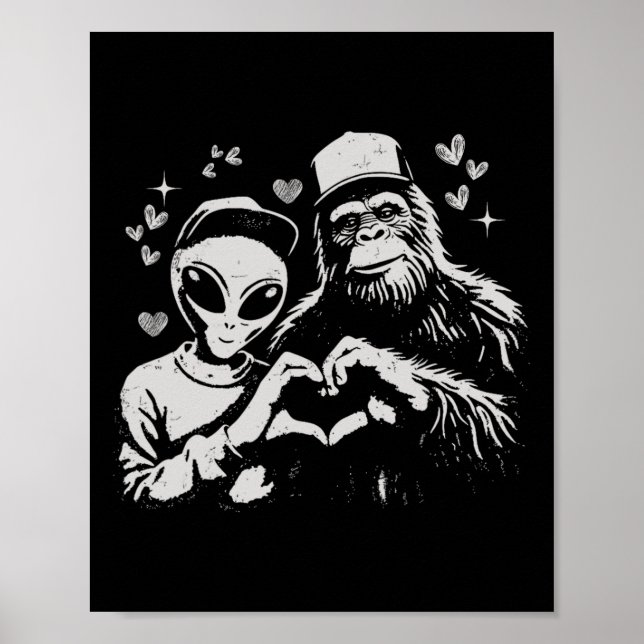 Affiche Alien Drôle et Saint-Valentin Bigfoot Créature Lég (Devant)