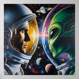 Affiche Alien et astronaute dans l'espace