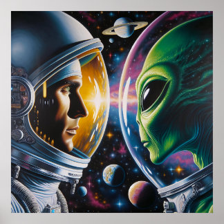 Affiche Alien et astronaute dans l'espace