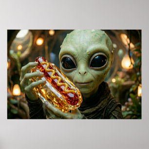 Affiche Alien Extraterrestre avec Hotdog Cristallin