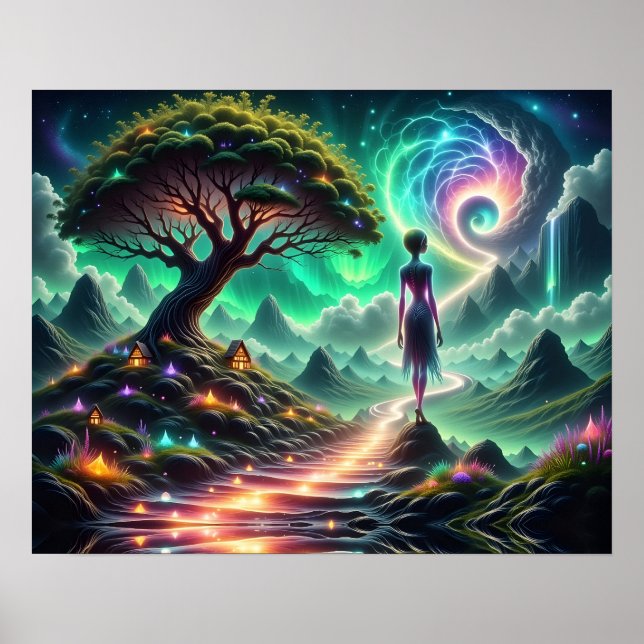 Affiche Alien féminin marchant à travers un jardin alien s (Devant)