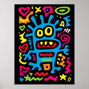 Affiche Alien Funky Bleu – Art Pop Néon Créature Excentriq