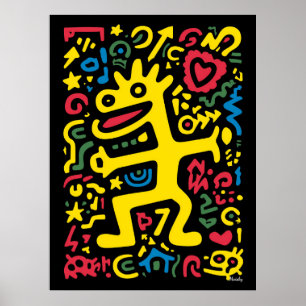 Affiche Alien funky Dragon Jaune - Neon Pop Art Créature