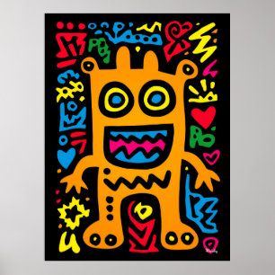 Affiche Alien Funky Orange – Art Pop Néon Créature Excentr