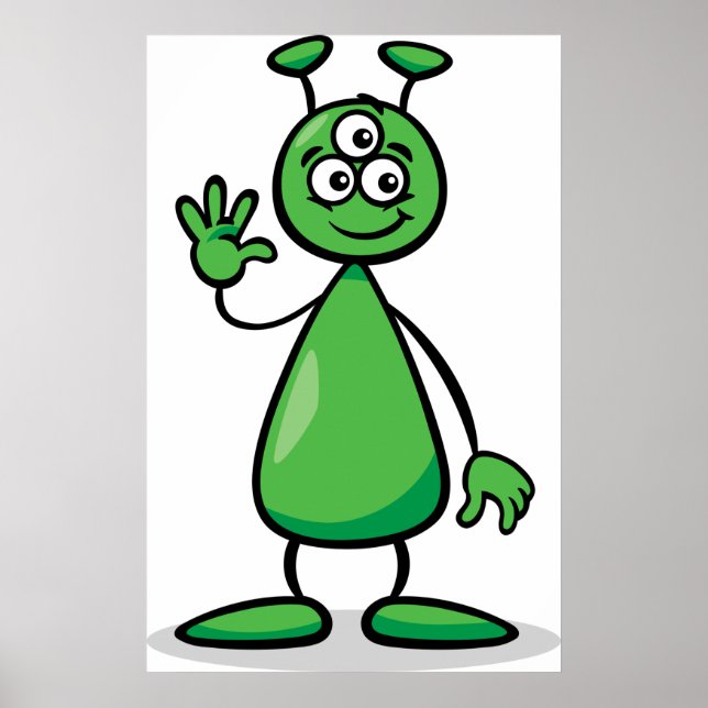 Affiche Alien Martien de Dessin Animé aux Trois Yeux Verts (Devant)