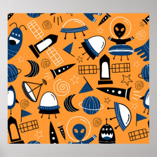Affiche Alien OVNI, vaisseaux spatiaux, motif pour enfants
