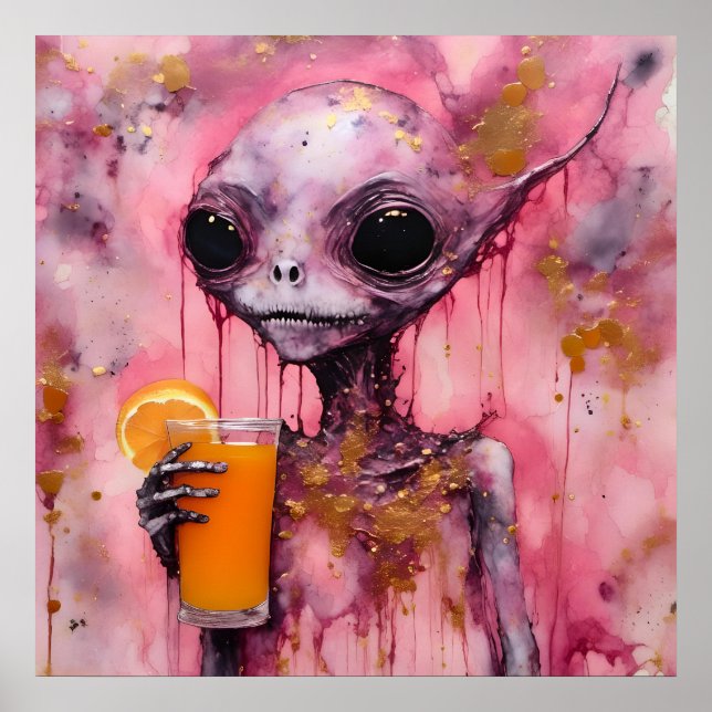Affiche Alien Rose Avec Un Jus D'Orange (Devant)