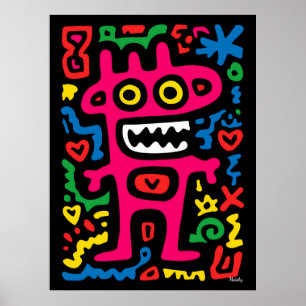 Affiche Alien Rose Funky – Art Pop Néo-Art Moustique Étran
