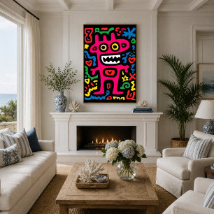 Affiche Alien Rose Funky – Art Pop Néo-Expressionniste Cré