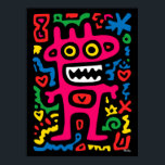 Affiche Alien rose funky - Neon Pop Art Monstre Quirky<br><div class="desc">Lumineux,  audacieux et funky - cet alien rose est un monstre excentrique plein d'énergie néon. Entouré de gribouillis et de formes éclatantes,  il s’adresse aux amateurs de pop art et à tous ceux qui aiment le décor maison coloré et branché.</div>