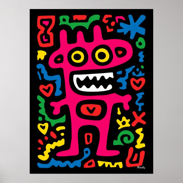 Affiche Alien rose funky - Neon Pop Art Monstre Quirky (Devant)
