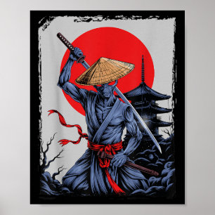 Affiche Alien Samurai Ufo Vintage japonais Ukiyo-e