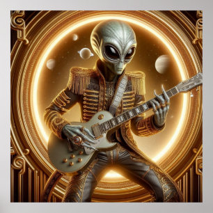 Affiche Alien Spatial, Homme Jouant Guitare, Dresser Sharp