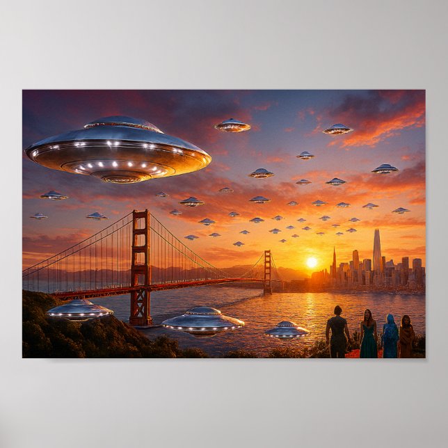Affiche Alien UFOs SciFi Fantasy San Francisco Golden Gate (Devant)