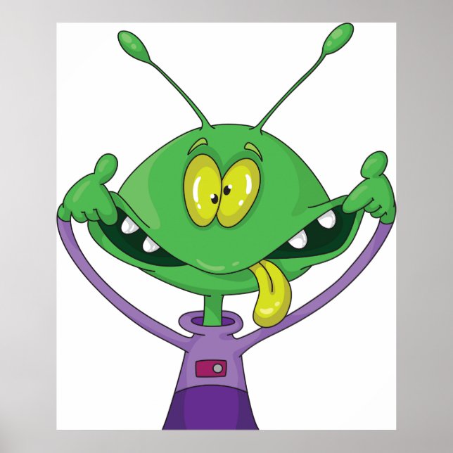 Affiche Alien vert drôle faisant une grimace ridicule (Devant)
