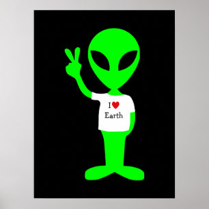 Affiche Alien vert "I Love Earth"