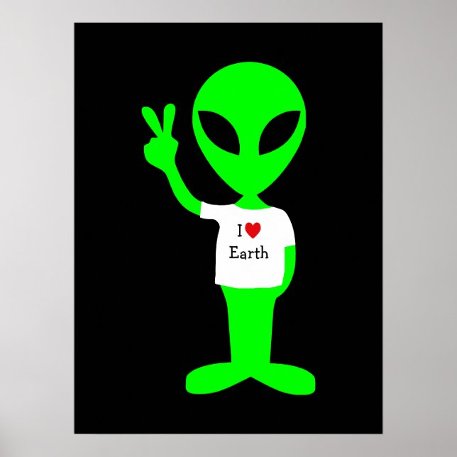 Affiche Alien vert "I Love Earth" (Devant)