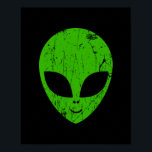 Affiche alien vert tête pour science-fiction extraterrestr<br><div class="desc">alien tête verte de science-fiction visage sourire extraterrestre grunge</div>