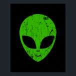 Affiche alien vert tête pour science-fiction extraterrestr<br><div class="desc">alien tête verte de science-fiction visage sourire extraterrestre grunge</div>