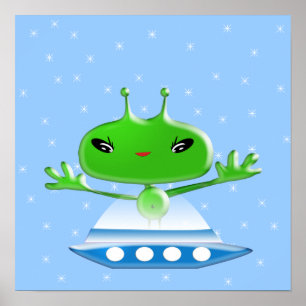 Affiche Aliens de l'espace extra-atmosphérique verts migno