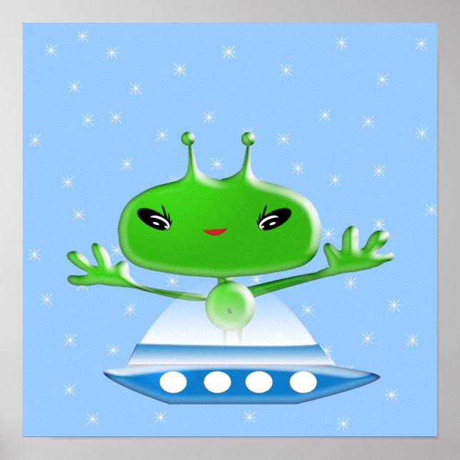 Affiche Aliens de l'espace extra-atmosphérique verts migno (Devant)