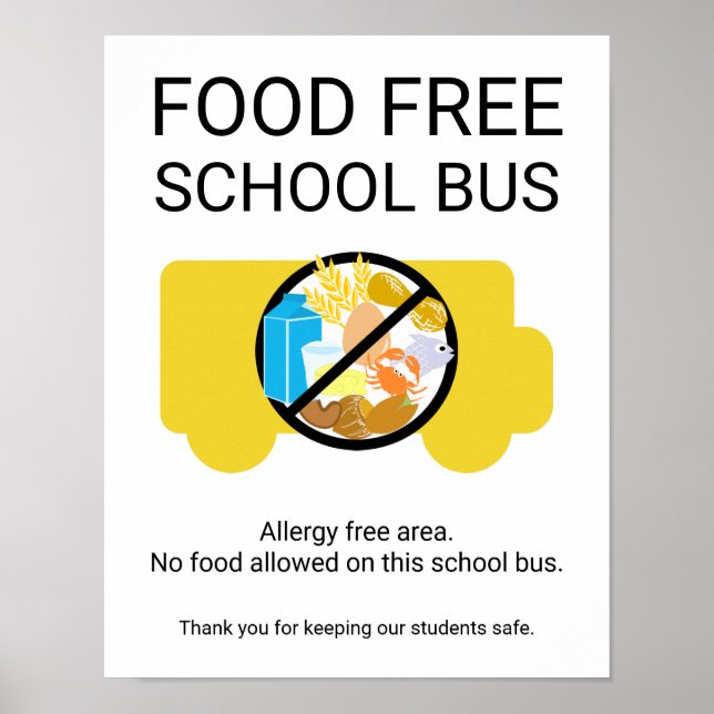 Affiche Alimentation Libre Bus Allergie Zone de sécurité (Devant)