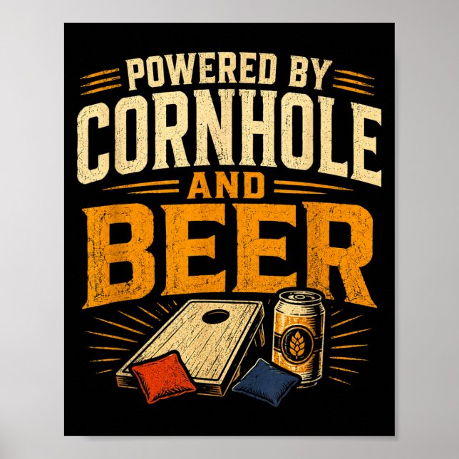 Affiche Alimenté par cornhole et bière drôle de tailgate (Devant)