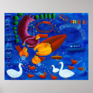 Affiche Alimenter Les Canards Peinture Acrylique Art Impri