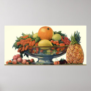 Affiche Aliments Anciens, Fruits Assortis dans un Bol