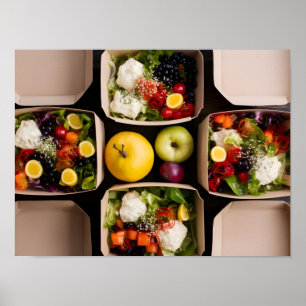 Affiche Aliments sains dans les boîtes écologiques