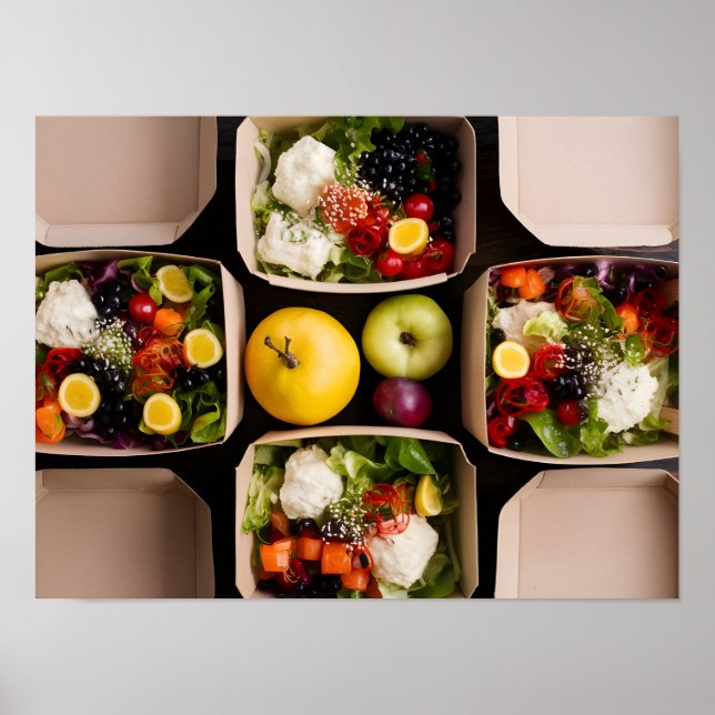 Affiche Aliments sains dans les boîtes écologiques (Devant)