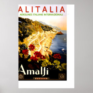 Affiche Alitalia AMALFI ITALIE Nouvelle Rétro 1947 Voyage