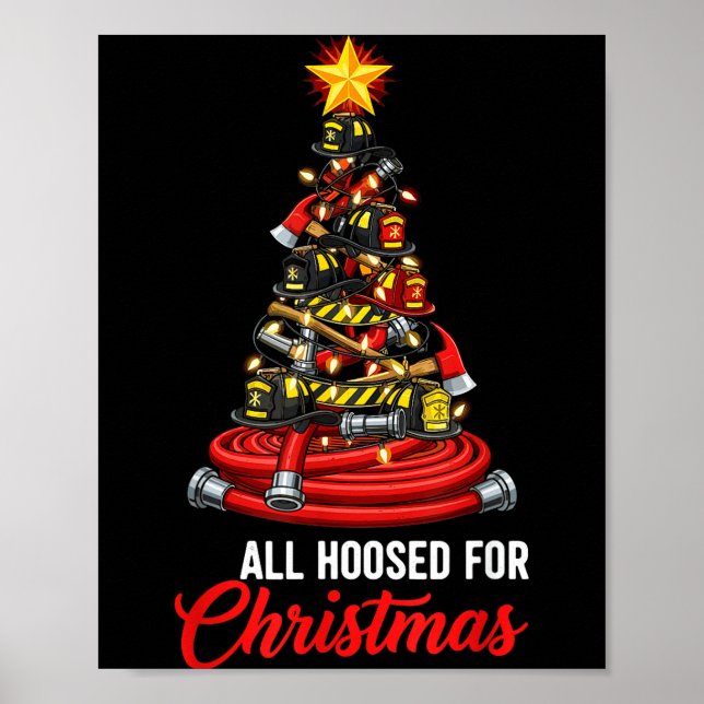 Affiche All Hoosed Christmas Firefighter Tree Shirt, Firem (Devant)