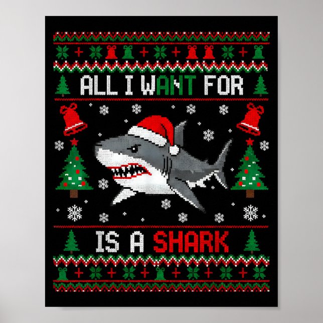 Affiche All-i-want-for Christmas Is A Shark, Funny Shark C (Devant)