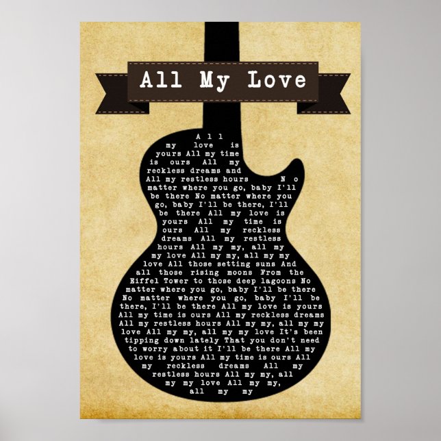 Affiche All My Love Black Guitar Chanson Lyric Wall Art Im (Devant)