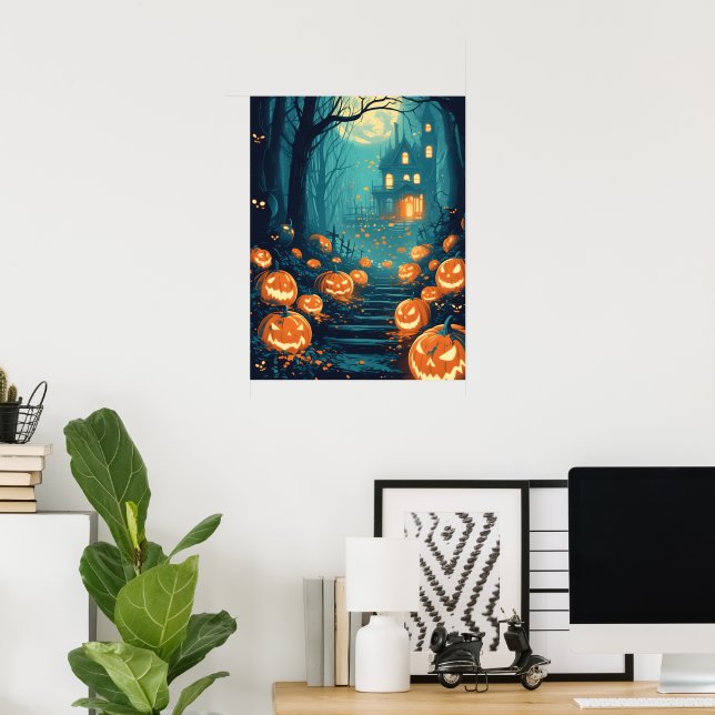 Affiche Allée de maison hantée éclairée par la lune (Bureau à domicile)