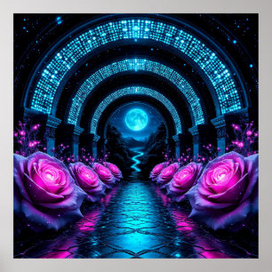 Affiche Allée Florale Magique avec Roses Lumineuses