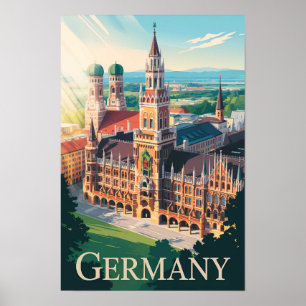 Affiche Allemagne Munich Illustration Voyage Art Vintage