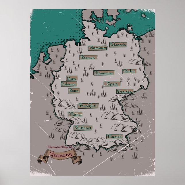 Affiche Allemagne Vintage Carte illustrée (Devant)
