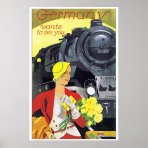 Affiche Allemagne Vintage voyage par train