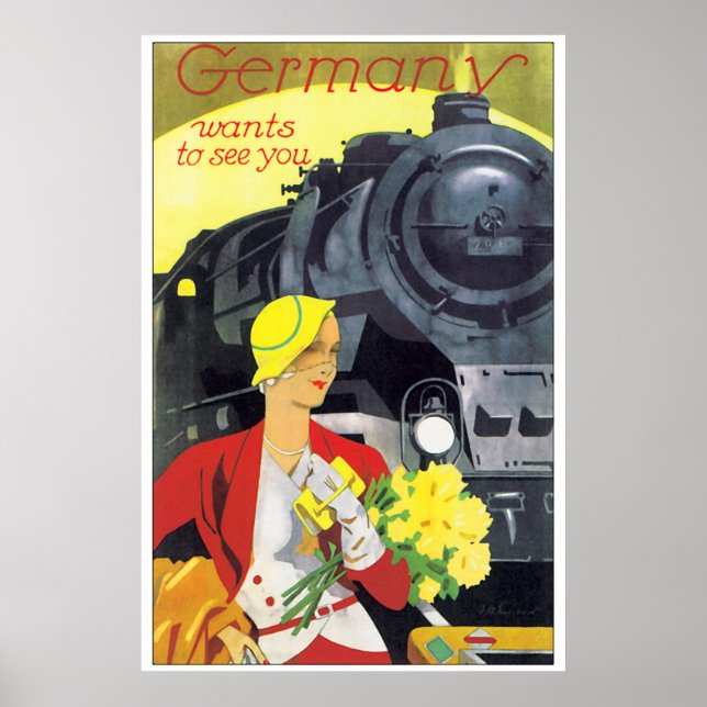Affiche Allemagne Vintage voyage par train (Devant)