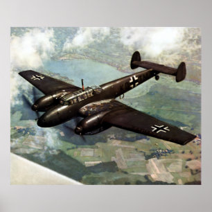 Affiche Allemand 2ème guerre mondiale Bf-110 en vol