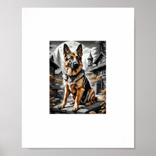 Affiche Allemand Berger Chien Tête Portrait Amoureux des c