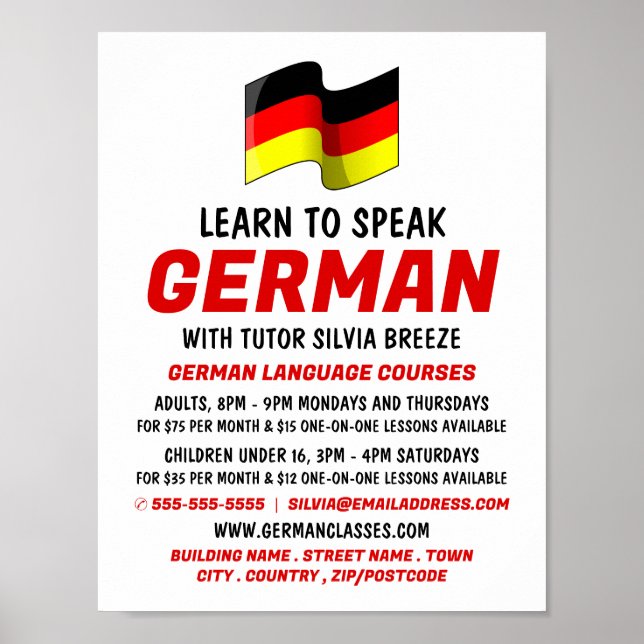 Affiche Allemand Drapeau Conception, Allemand Cours de Lan (Devant)
