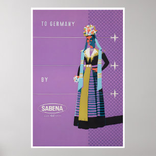 Affiche allemande Sabena Airlines Art Allemagne Vo