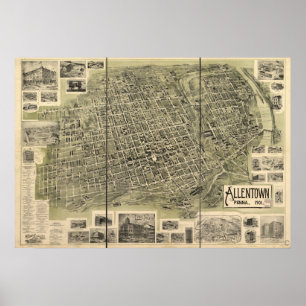 Affiche Allentown Pennsylvania 1901 Antique Panoramic Map