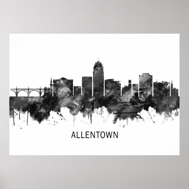 Affiche Allentown Pennsylvania Skyline BW (Devant)